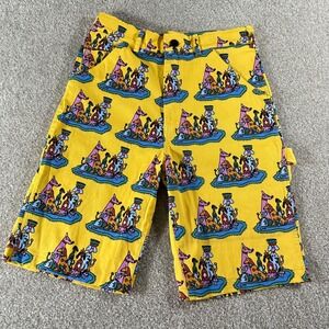 Nooworks Yellow Molly Dog Party Print Carpenter Shorts Womens L Cotton Festival
